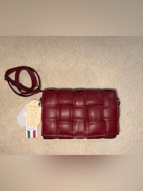 Viola Castellani Red Woven Leather Crossbody / Clutch handbag.